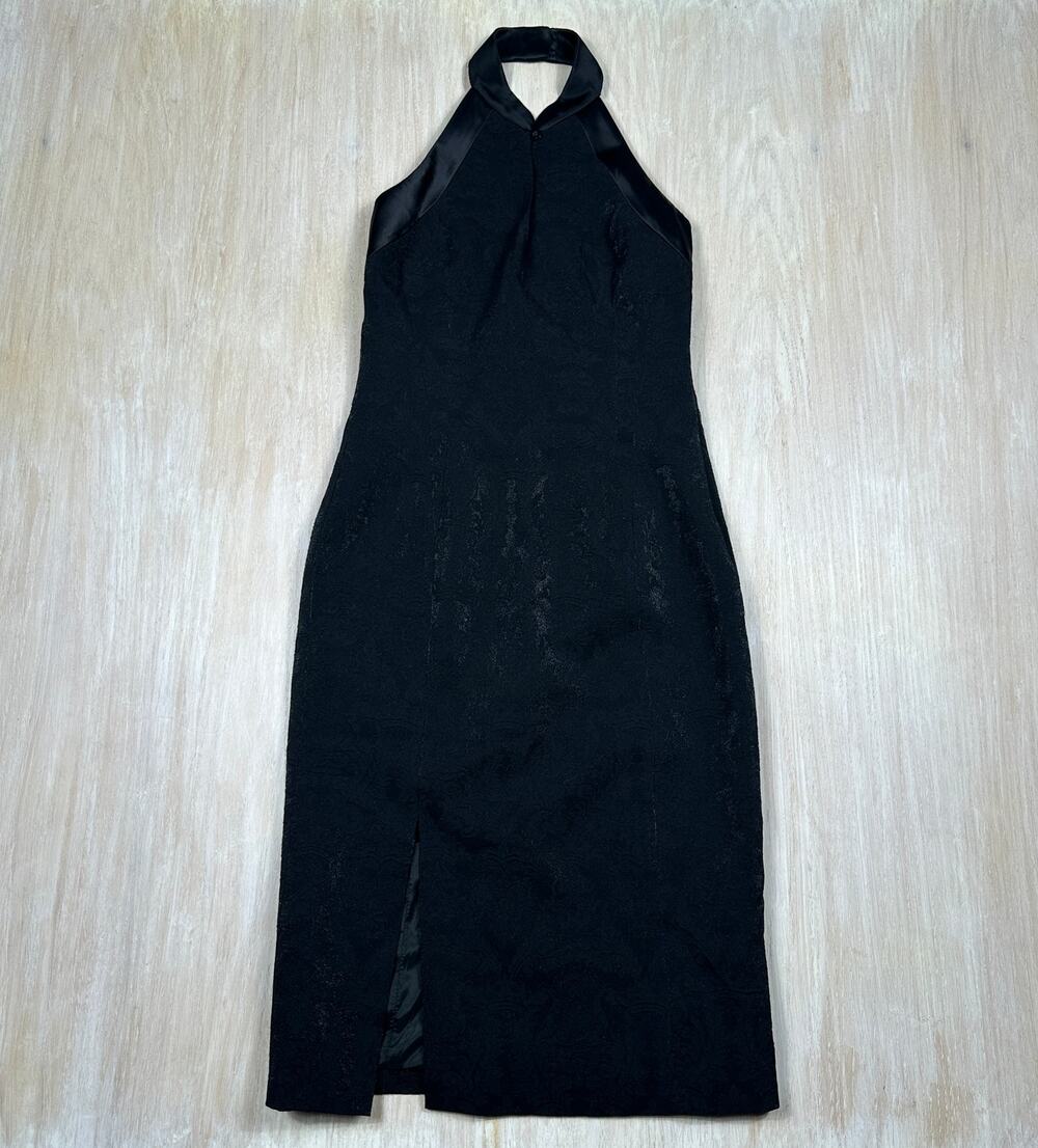 Karen Millen Black Jacquard Halter Neck Satin Trim Cocktail Party Midi Dress 8